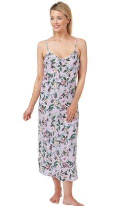 Indigo Sky Lilac Floral Matt Satin Long Chemise